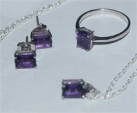 Sterling Silver Ring, Necklace and Earring Set w/