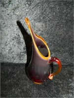 Vintage Hand Blown Red/ Amberina Glass Pitcher