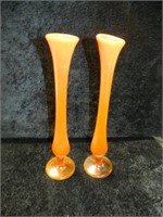 Vintage Japan Orange Glass Bud Vases