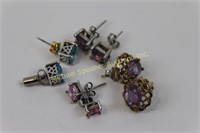 FOUR PAIRS OF STERLING AND GEMSTONE EARRINGS