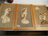SET OF 3 WOOD FRAMED PIECES OF ART-NUDES-BY MOLONG