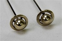 Sterling Silver Ball on 4-spoked Ring Hatpin Pair