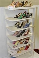 Miniature Shoe Collection on Wooden Shelf