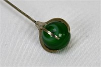 Green Glass Agate Swirl Claw Set Hatpin
