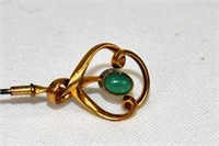 Gold Plate Entwined Scroll with Oval Green Cabocho