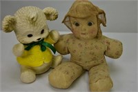 Rubber Teddy Bear and Vintage Doll