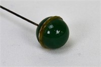 Green Agate and Cut Glass Sphere Hatpin