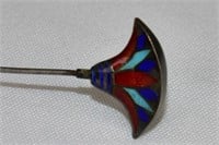 Silverplate and Enamel Fan-shaped Hatpin