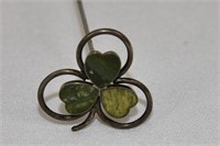 Sterling Silver and Moss Agate Shamrock Hatpin