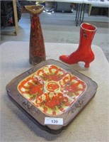 3 Treasure Craft Party Trays, Orange Vase,