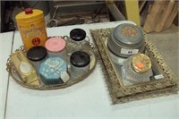 Vintage Dresser Set: Mucical metal powder bowl,
