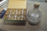 crstyal water decanter, & 6 etched glasses
