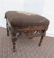 Carved base needlepoint top foot stool