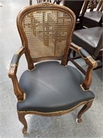 CANE BACK LEATHER BOTTOM OCCASIONAL ARM CHAIR