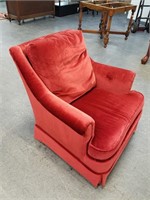 RED VELOUR SHERRILL ARM CHAIR