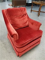 RED VELOUR SHERRILL ARM CHAIR