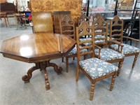 VTG  OCTAGONAL DINING TABLE W 6 CHAIRS