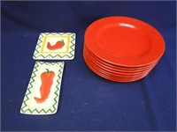 Red Dinner Plates & Hot Pepper Trivet & Spoon-rest