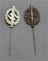 lot of 2 SA sport badges bronze silver stick pins
