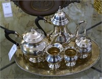 Leonard Silver Plate 5 pc tea set w/ oval tray