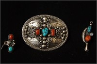 Navajo Silver  buckle, ring, and pendant