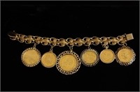 14k Gold and Six .999 Gold Coin Bracelet