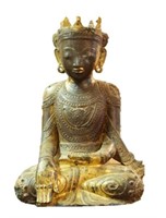 An Antique Wood Carved Gilt Cambodian Buddha