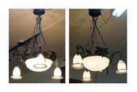 Pair Wrought iron hanging alabaster chandeliers