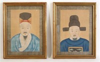 Pair of Antique Chinese Portrait paintings on silk