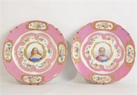 Two pink French Sevres portrait plates