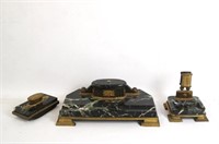 3 pc. Bronze and black marble desk set