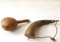 Native American Leather Rattle & 1813 Powder Horn