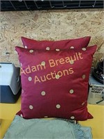 Two red gold polka dot 16in accent pillows