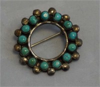 Native American Silver and Turquoise Pin Brooch