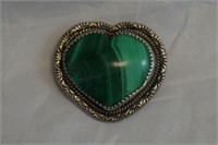 Native American Sterling & Malachite Brooch Signed