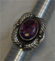 Native American Sterling & Purple Paua Ring Signed