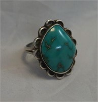 Native American Silver and Turquoise Flower Ring