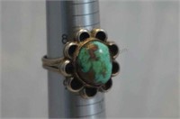 Native American Silver and Turquoise Flower Ring
