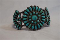 Native American Silver & Turquoise Sunburst Cuff