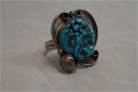 Native American Silver & Turquoise Ring Signed TC