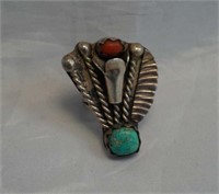 Native American Silver Turquoise & Coral Ring