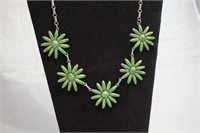 Southwest Sterling Silver Gaspeite Flower Necklace