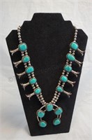 Native American Turquoise Squash Blossom Necklace