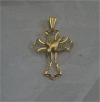 14k Yellow Gold Cross and Dove Pendant