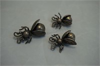 Mexican Sterling Silver Bee / Fly Pins Brooch Set