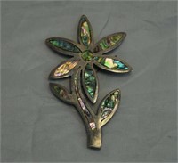 Mexican Sterling Silver Abalone Flower Pin Brooch