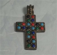 Sterling Silver Cross Pendant with Stone Beads