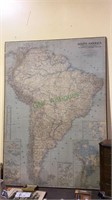 Large wood backed physical map of South America