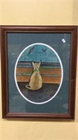 Framed P Buckley Moss cat print, Cat Dreams,