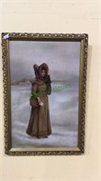 Antique oil painting on board, original frame,
